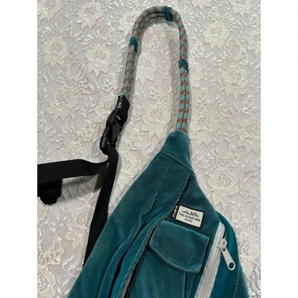 KAVU Teal Corduroy Sling Rope Crossbody Backpack Hiking Gorpcore Utility